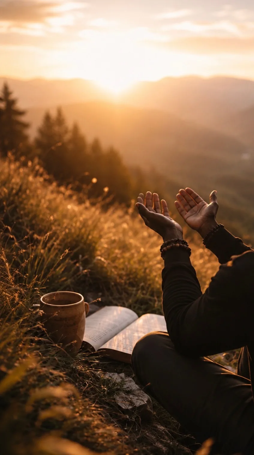 A man praying outdoors in nature