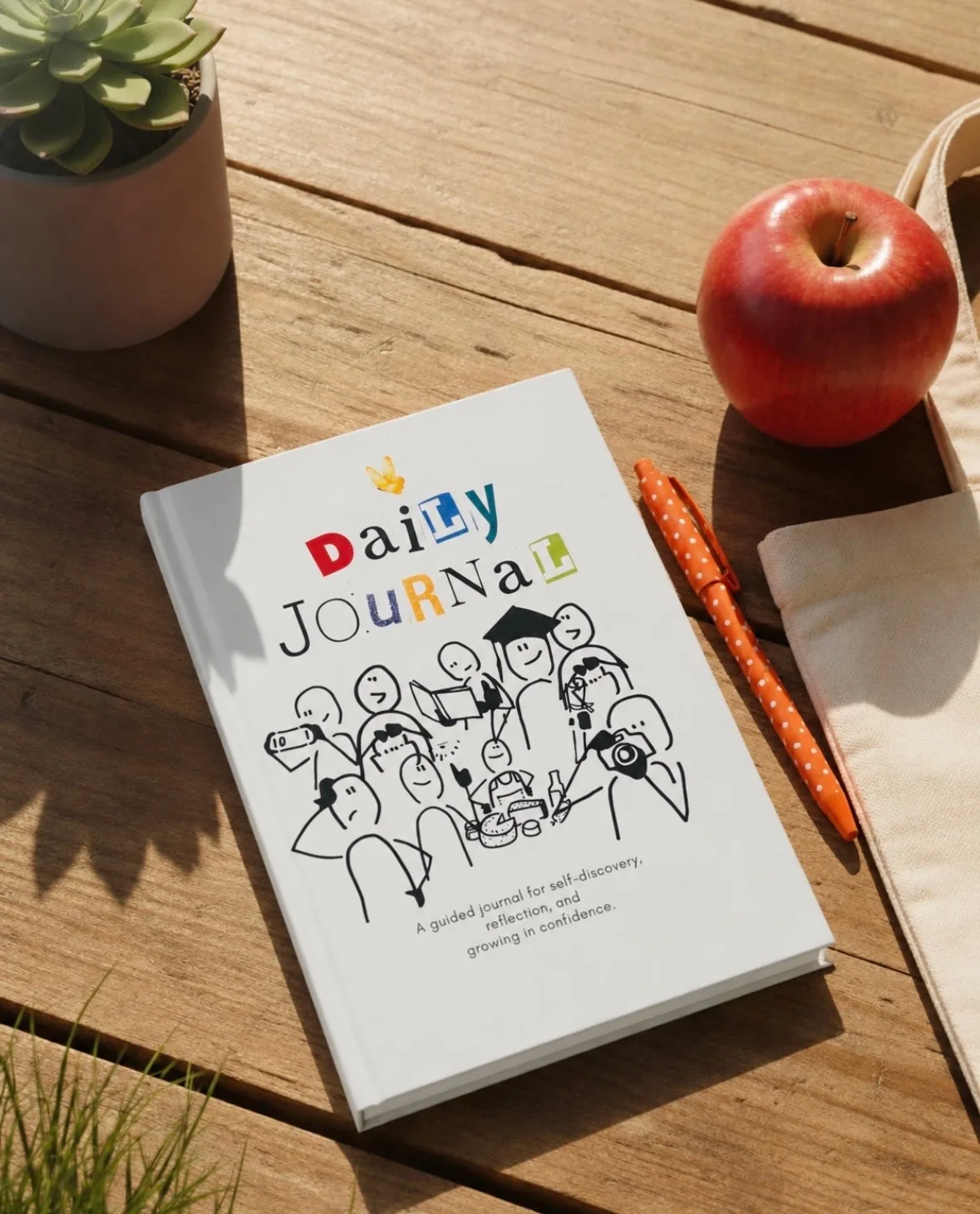 My First Journal on the ground beside an apple